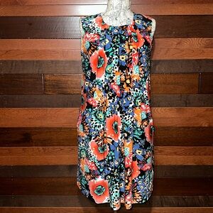 Relativity Pleated Scoop Neck Multi Colored Floral Midi Dress
